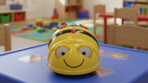Niños de preescolar usando robot Bee-Bot en Kids On Going", "Actividad de ciencia STEAM para niños